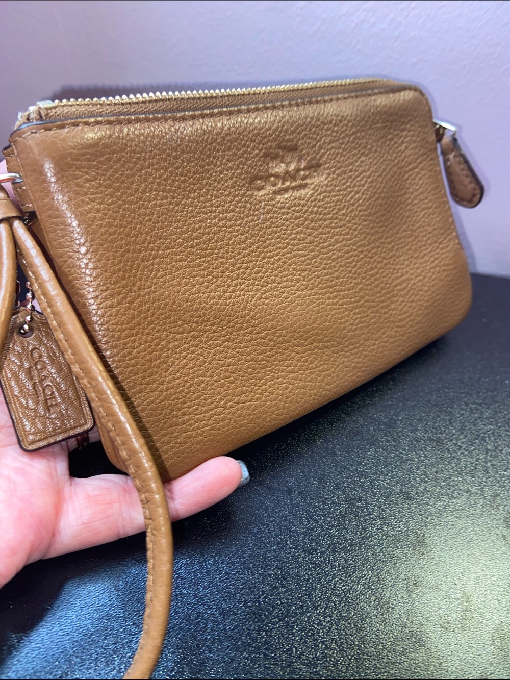Coach Double Zip Leather Wristlet EUC